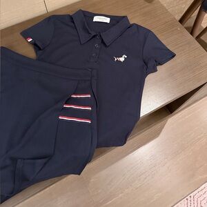 Thom Browne college-style embroidered puppy polo short-sleeved + skirt pants set
